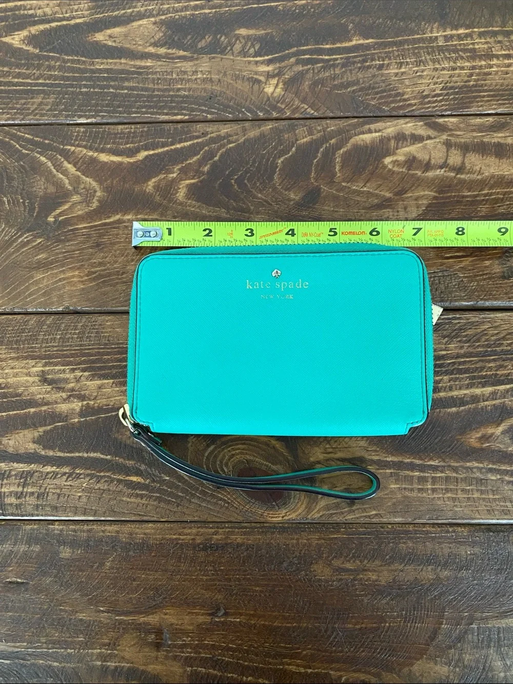 kate spade teal zip-around wristlet with strap